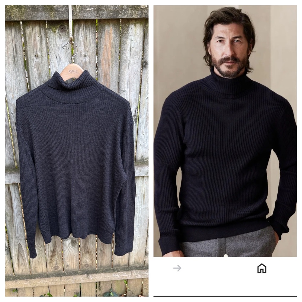 Banana Republic Salta Merino Ribbed Turtleneck Sweater gray XL
